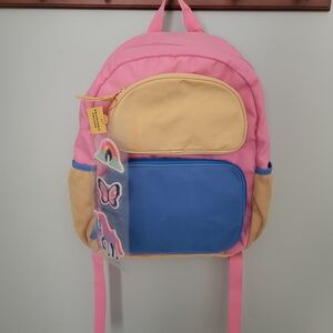 Cat & Jack Girls backpack adjustable patches School Travel Camp Pink Blue Yellow